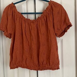 American Eagle Outfitters Brown and Orange Puff Sleeve Blouse